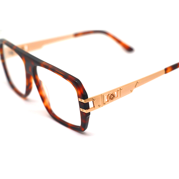 HCO003-Acetate Optical Frame with Patterned Acetate Material, Stainless Steel Metal Temple, Comotec 3-Barrel Hinge High-End Eyewear OEM-2
