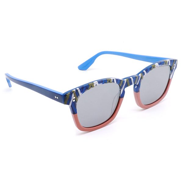 YC0451-Acetate Sunglasses with Comotec 5-Barrel Hinge, Two-Tone Color Design & Metal Pin Detail Dual-Color Laminated Frame Eyewear OEMODM-2