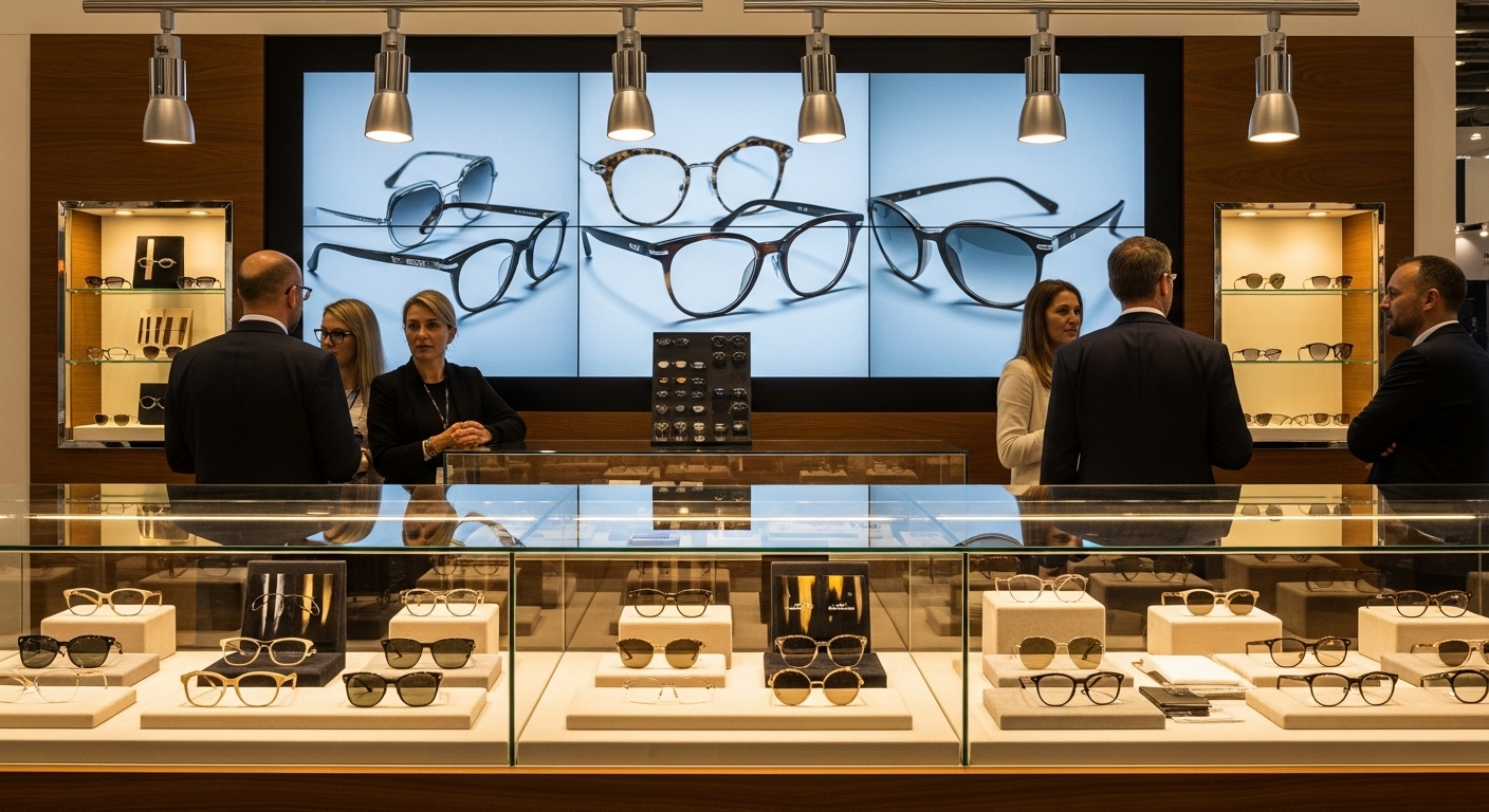 High-end eyewear retail environment showcasing luxury frames
